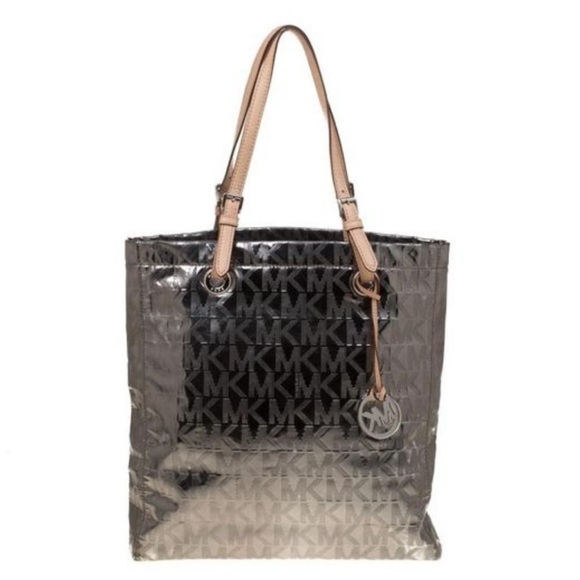 MICHAEL KORS Tote Bag Jet Set Metallic Classic Preppy Mobwife Travel Designer - Picture 1 of 14